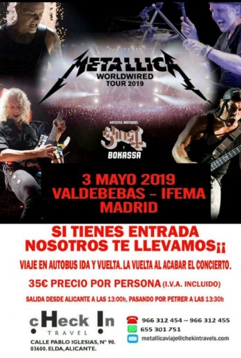 Organizan un viaje desde Elda para ver a Metallica