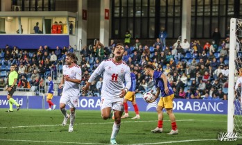 Jesús Clemente tras marcar el tercer gol del Eldense en Andorra | Archivo Valle de Elda J.C.