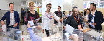 Rubén Alfaro, Reme Soler, Cecilio Esteve, Paco Sánchez y Fran Muñoz votando.