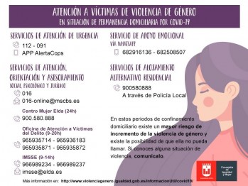 Elda elabora una guía de información para víctimas de violencia machista durante el estado de alarma