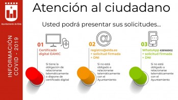 El Ayuntamiento  de Elda habilita un mail y un WhatsApp para tramitar documentos