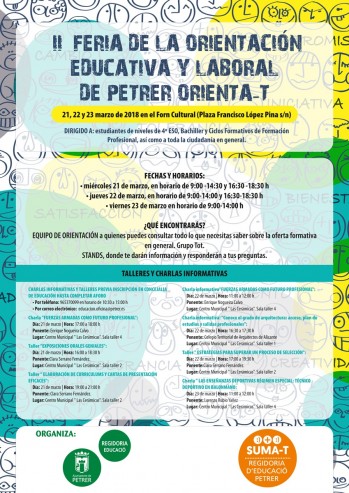La segunda Feria de Orientación Educativa y Laboral, Orienta-t, llega a Petrer