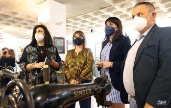 Esteve, Vidal, Parra y Sánchez en la visita al Museo del Calzado.