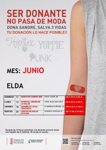 El Centro de Transfusiones anuncia las donaciones en Elda en el mes de junio