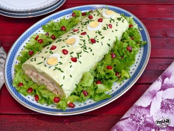 Brazo de patata con rape y merluza