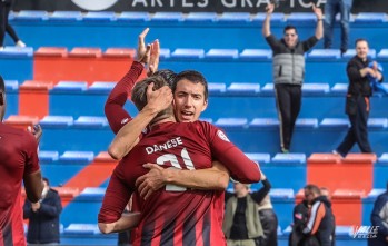 Imagen de la celebración de un gol en el Nuevo Pepico Amat | J.C.