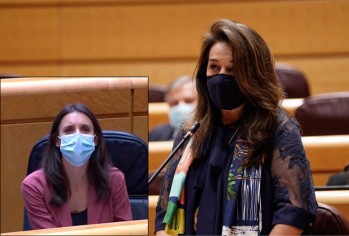 Irene Montero y Adela Pedrosa durante la sesión de control.