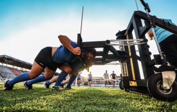 Este aparato les permite entrenar sus melés.