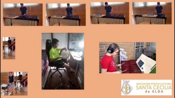 Jóvenes percusionistas de la AMCE Santa Cecilia interpretan música festera para animar a los eldenses
