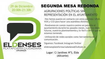 Plataforma Ciudadana Eldense organiza una mesa rendonda de agrupaciones políticas sin representación municipal