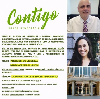 Contigo Somos Democracia organiza dos conferencias sobre las pensiones y el testamento