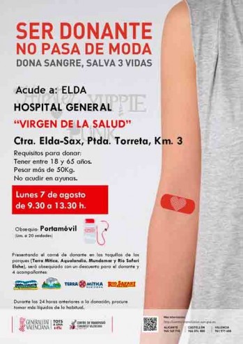 El Centro de Transfusiones anuncia una nueva donación el lunes en el Hospital de Elda